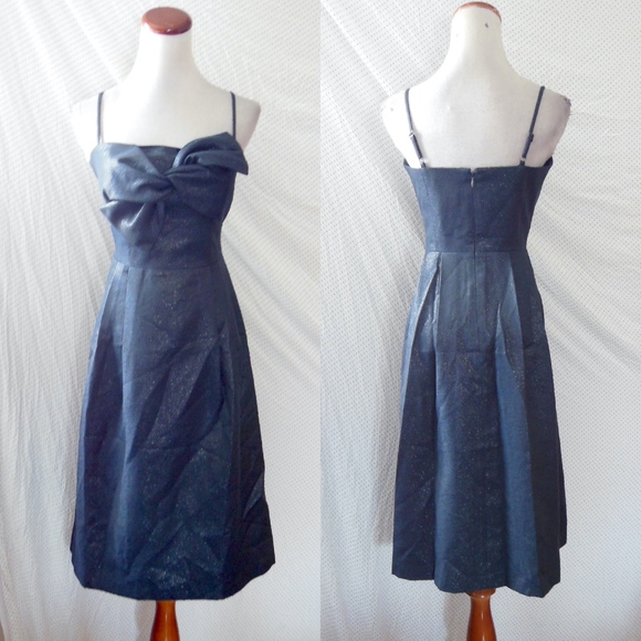 NEW GAL MEETS GLAM Shimmery NAVY Lucille STARRY NIGHT Fit & Flare BOW DRESS 4 - Picture 2 of 14